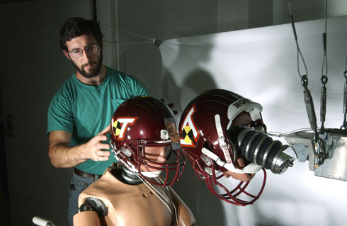 Virginia Tech football helmet test